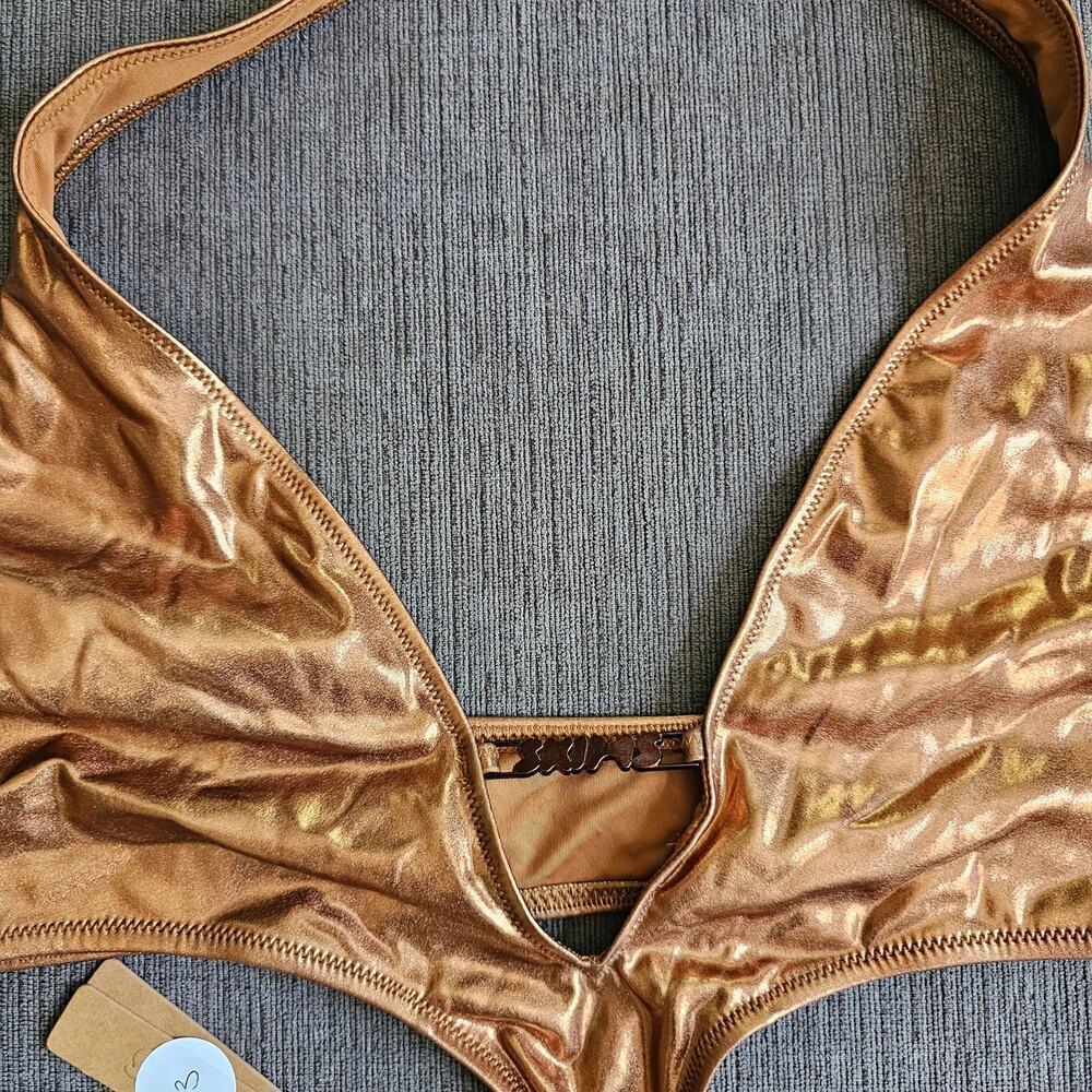 NWT Skims Women's Metallic Gold Penny Swim Halter Monokini Swimsuit Size 2X - Picture 5 of 6